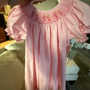 Pink Smocked Dress with Ballet Slipper Embroidery